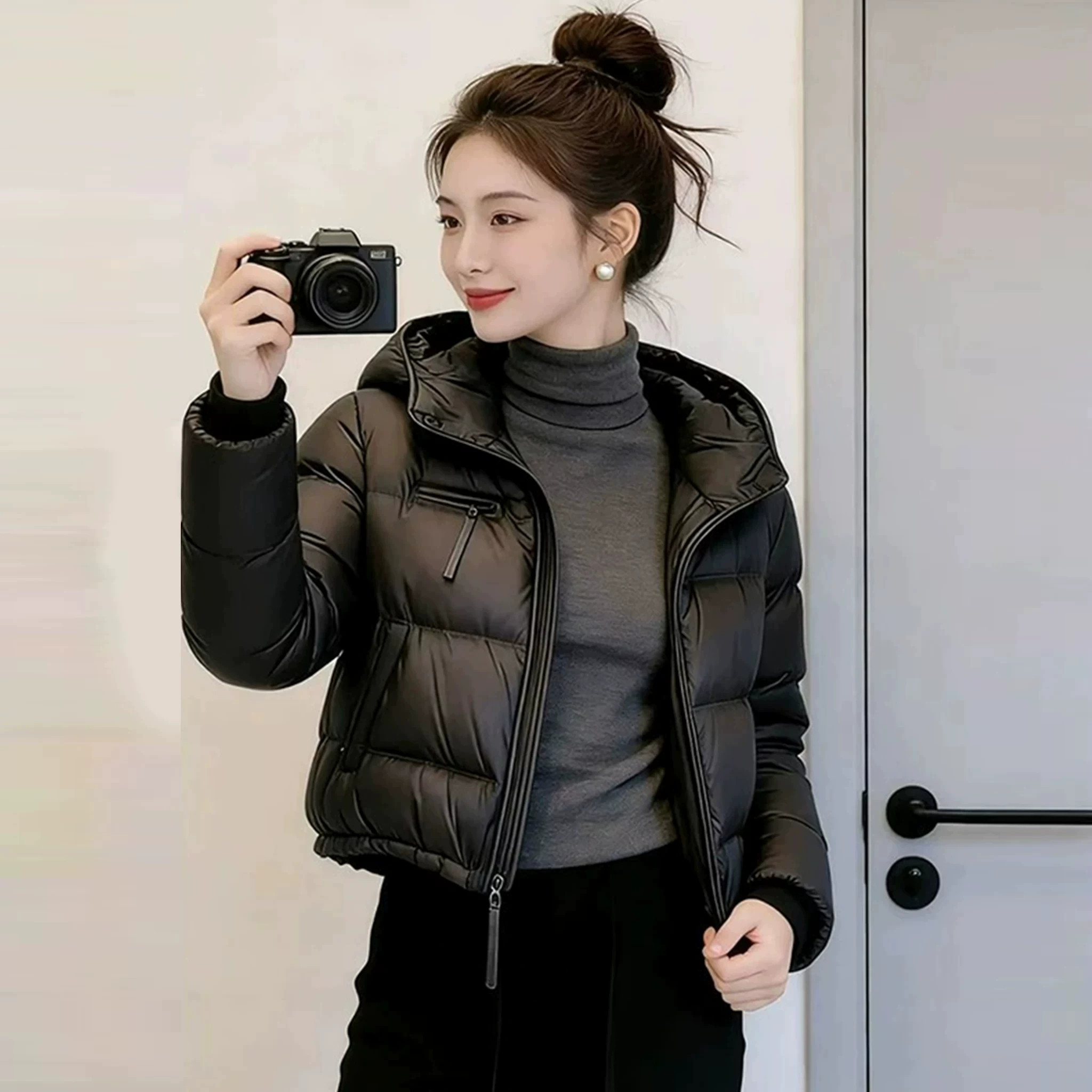 冬季短款加厚保暖连帽拉链面包服