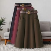 推荐 时尚 毛呢半身裙女2025秋冬新款 爆款 高腰显瘦百搭中长款 伞裙子