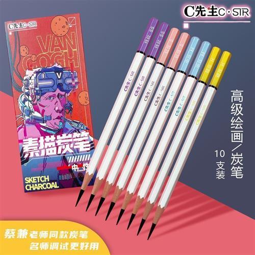 c先生炭笔专业中炭软炭笔素描炭笔美术生专用画画工具不易断芯