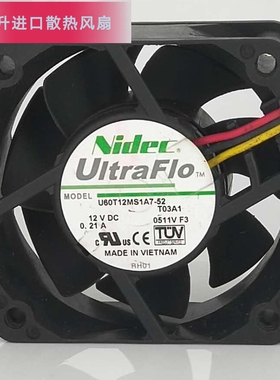 原装Nidec U60T12MS1A7-52 6025 12V 0.21A 6cm 工控机箱散热风扇