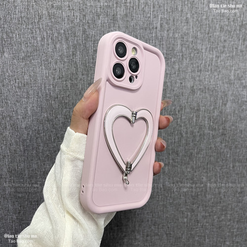 小众高级感浅粉爱心支架Find X9/X8s+适用OPPO Reno14/15c/13/12手机壳K11/8pro+新款x7防摔A93s好看纯色A1软