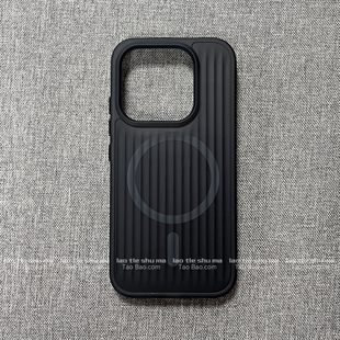 冷淡风极简炭黑色瓦楞磁吸壳适用17小米17PRO MAX手机壳15带防滑边14PRO金属独立按键苹果13简约新款磨砂防摔