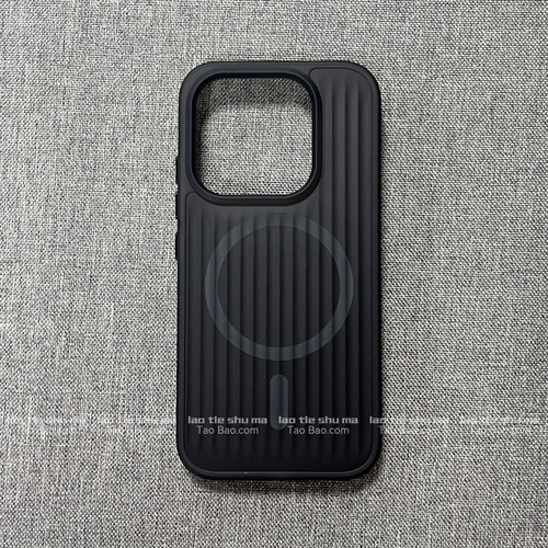 冷淡风极简炭黑色瓦楞磁吸壳适用17小米17PRO MAX手机壳15带防滑边14PRO金属独立按键苹果13简约新款磨砂防摔