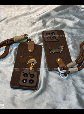 立体刺绣可爱狗狗棕咖色适用OnePlus一加ACE6/13T手机壳15/11新款5/3V手提Nord CE4挂绳2PRO皮质竞速版秋冬女
