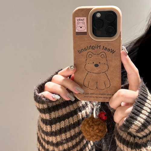 秋冬麂皮棕色西高地小狗X300适用VIVO X200/IQOO 15/NEO10/13手机壳X90挂件X100毛球S19/S18防摔S20/80/17/70