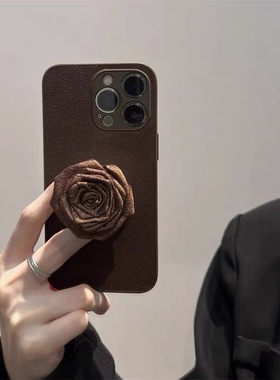 咖啡棕复古玫瑰花适用Magic4荣耀400/90/50手机壳70/60se皮质100/X40GT支架80畅玩40PLUS防摔Paly7T/X30小众x