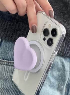 ins紫色爱心磁吸支架K3适用OPPO FINDX6/A93s手机壳Reno12简约A58X新款R17/8pro+/4/A57/A2x/5/7透明A72女11
