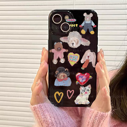 卡通创意ins适用OPPO K10/A92s手机壳Reno13/14亮黑色套FIND X8s+/X3硅胶R11/8pro+防摔X7Ultra全包A56/2Z/12