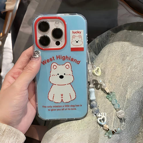 ins西高地狗狗手链适用三星S25/S24+手机壳S23 Ultra趣味NOTE20/22FE带链条s21女S10新款A51/A52/53套A54/A55