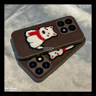 ins秋冬刺绣毛绒小狗皮质FIND X9/X8s+适用OPPO Reno14/13手机壳A6/A5/X7Ultra全包12防摔8pro+女2/3/1/11PRO