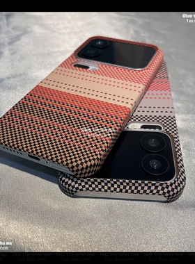 棋盘橙色格纹碳纤维纹磁吸壳适用荣耀Magic8/7pro手机壳honor魔术6PRO半包个性按键凯夫拉纹无边框大孔磨砂男