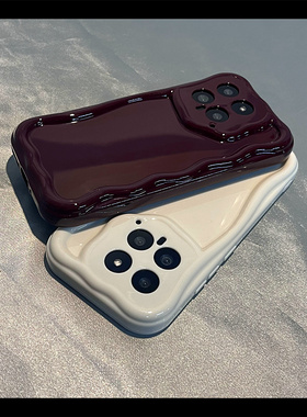 简约酒红色亮面S18适用VIVO X100手机壳X80/S16/X60波浪边框X70pro/X90纯色T2x女Y52s创意Y78全包Y77E男Y35M+