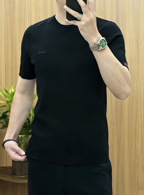 1828 2026简欧轻奢男士针织冰丝短袖T恤烫钻时尚百搭夏秋半袖上衣