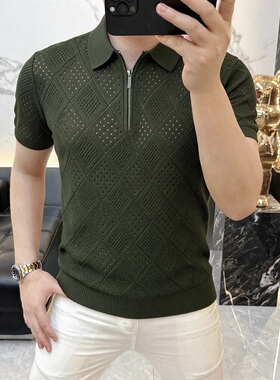 2026新款简欧男士短袖T恤POLO夏季休闲半袖纯色拉链体恤男装K121