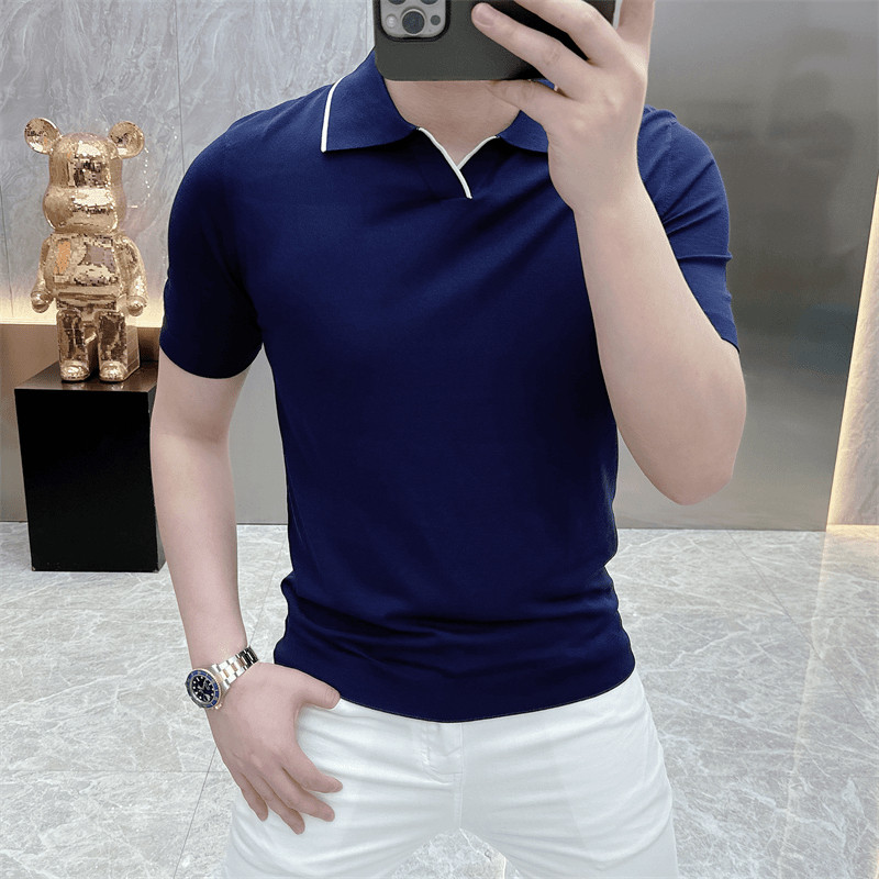 欧货轻奢百搭男士短袖T恤针织夏季时尚休闲半袖上衣纯色POLO修身t