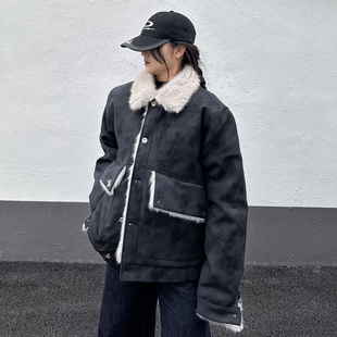 cemoliqiu美式 高级感痞帅巴恩风座山雕棉服 复古pu皮外套男女冬季