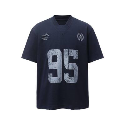 cemoliqiu美式复古重磅350g双纱字母印花球服设计高街宽松短袖T恤