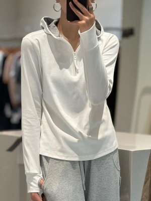 著补7706春打底衫内搭上衣女设计感时尚百搭纯色连帽卫衣T恤潮