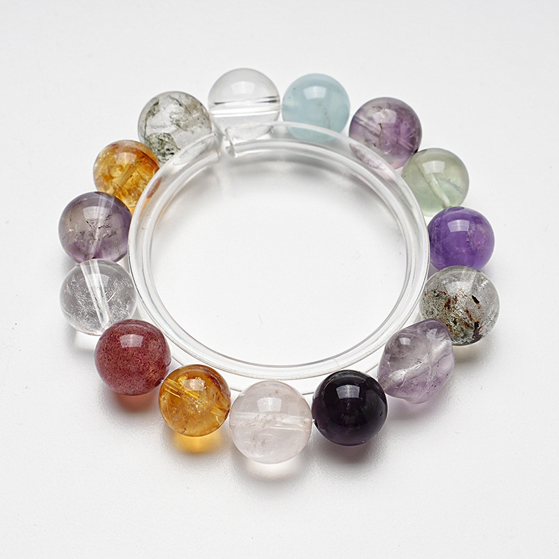 高品天然黄塔晶乌拉圭白水晶手串女款绿萤石绿幽灵海蓝宝手链