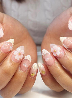 24pcs almond shaped flower pearl shell fake nail art patches