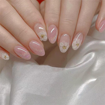 24Pcs Simple Wine Red Fake Nail with Glue Mid-length Almond