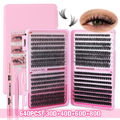 False eyelash extension set 640 clusters 30+40+60+80D假睫毛
