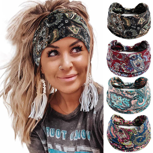 Ladies Bohemian elastic paisley patterned headband女发带弹力