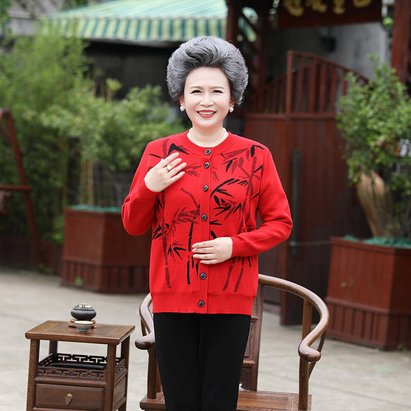 中老年人羊毛衫奶奶加绒毛衣开衫中老年女装