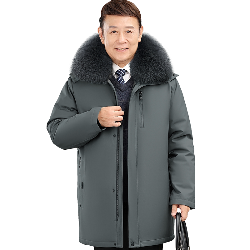 中老年人羽绒服男加厚中长款防寒服脱卸内胆爸爸冬装新款大码外套