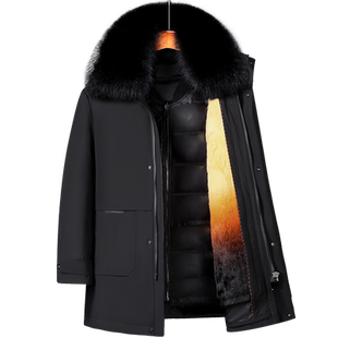 中老年人真皮草东北加厚羽绒服男爸爸冬装中长款防寒服大码外套