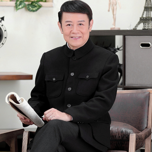 春秋装中老年中山装男上衣老年人中山衣服羊毛呢外套爷爷爸爸装冬