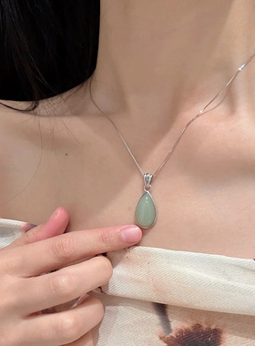 天然真和田玉s925纯银水滴项链