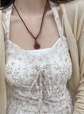 草莓晶黑绳不掉色弥勒佛项链