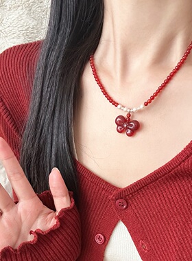 多色玛瑙蝴蝶结项链甜美锁骨链