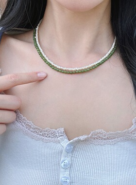 天然和田玉淡水珍珠双层项链