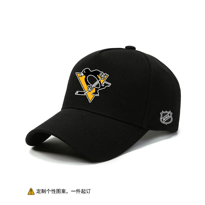 美国冰球NHL匹兹堡企鹅队周边棒球帽子男户外定制图案遮阳鸭舌帽
