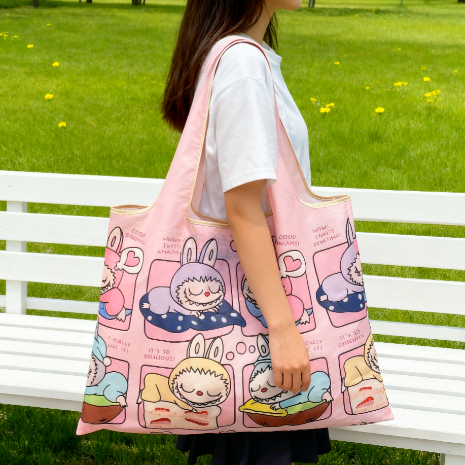 轻便折叠便携大型号超市购物包环保袋手提单肩布袋子拉布布labubu