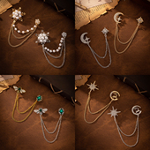 欧美胸针男士 百搭衣领链徽章复古流苏链条衣领扣星月动物链条别针