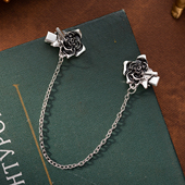 潮个性 胸针ins复古花朵衬衫 领夹 领针金属链条玫瑰领角夹胸花饰品