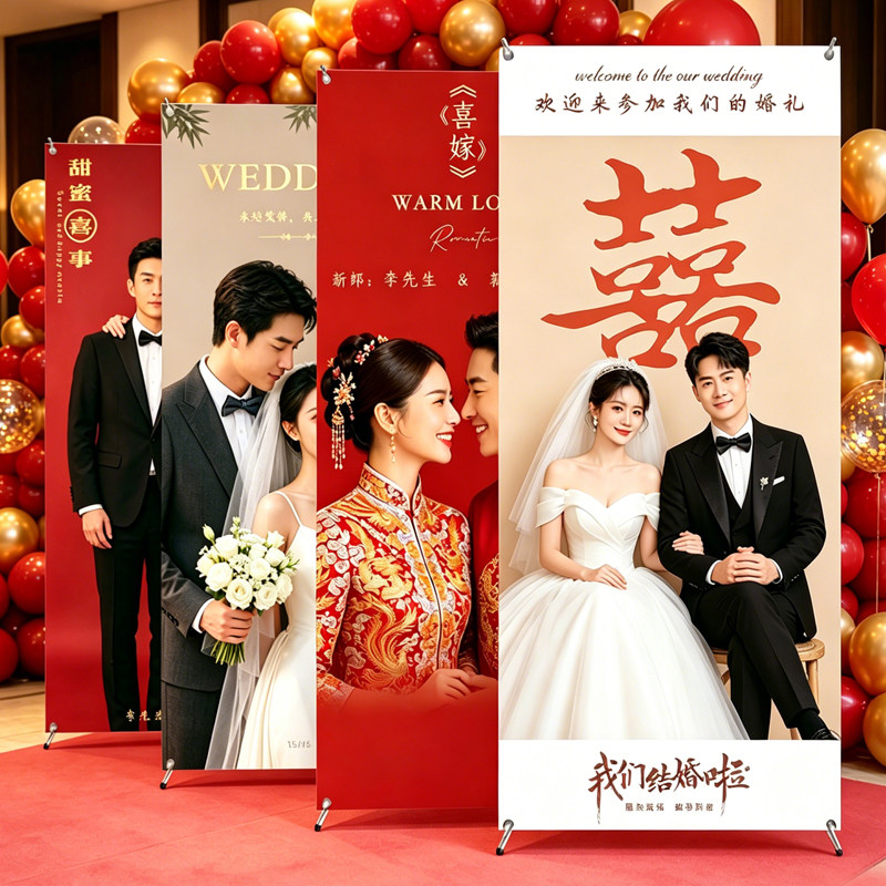 易拉宝结婚海报设计制作立牌展架图片