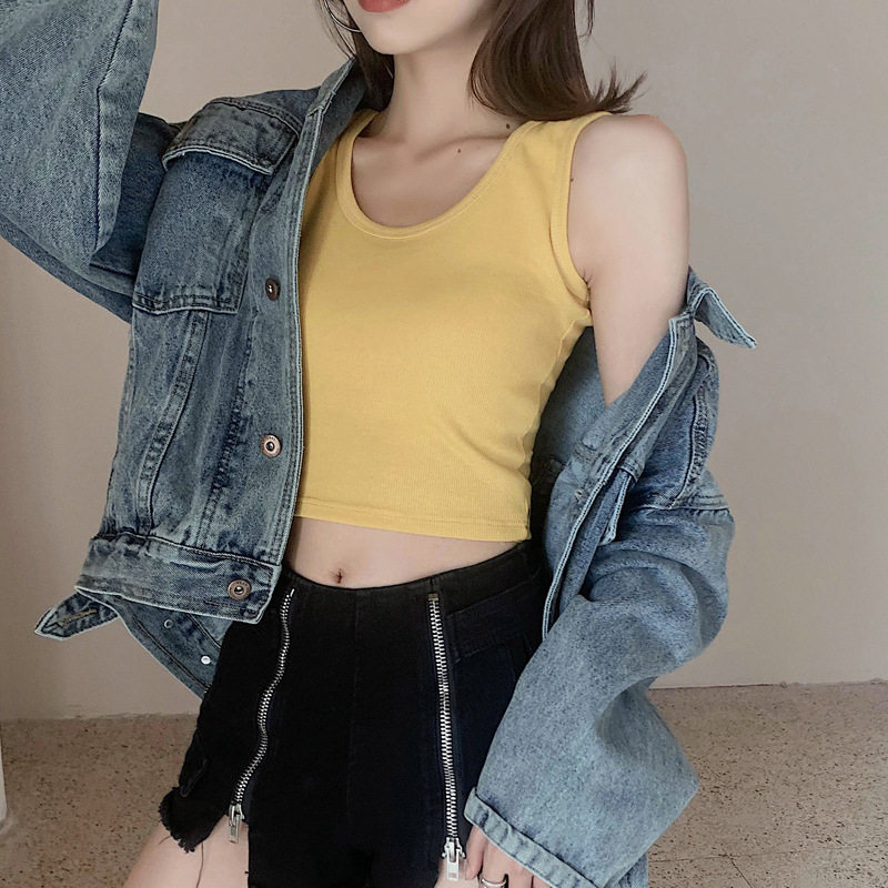 Q严选女装夏季t恤针织短款小吊带螺纹背心女夏打底性感上衣小