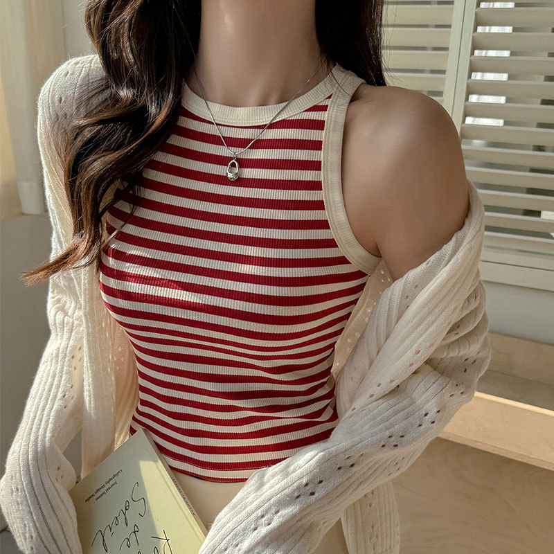 条纹撞色吊带小背心女内搭2026新款遮副乳外穿打底无袖韩版上衣