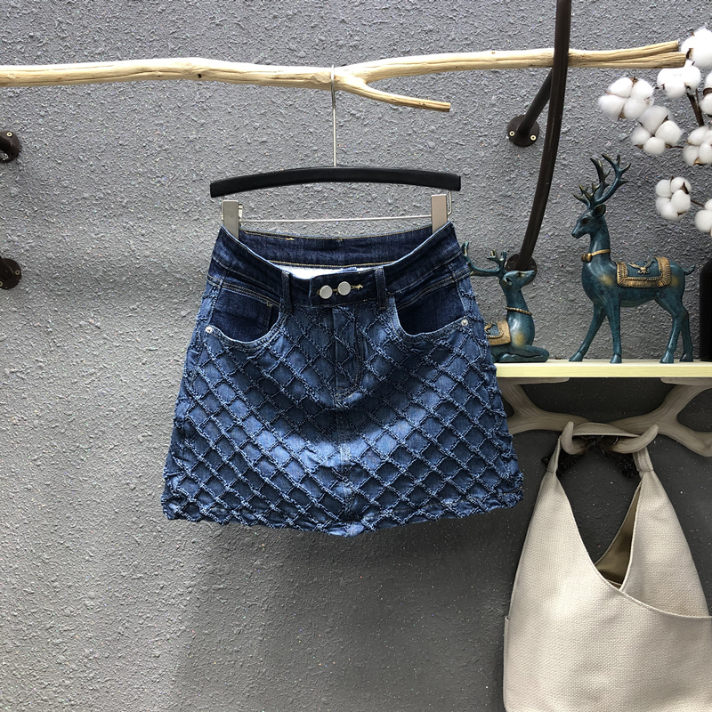 3D立体网格牛仔半身裙女欧货2025夏季新款百搭显瘦防走光包臀短裙