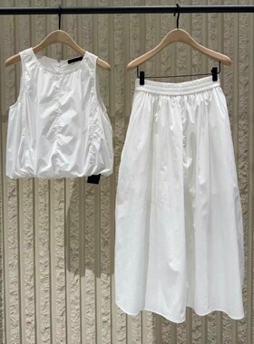 正品连衣裙两件式2026夏新品轻括简白捏褶花苞型长裙MBF2DRS014