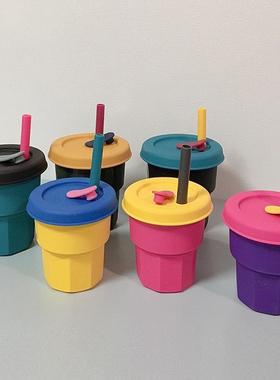 minnow正品硅胶高颜值吸管杯儿童女随手水杯软杯子网红ins咖啡杯