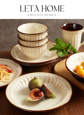 法式中古风浮雕窑变汤碗2025新款家用高颜值饭碗碟盘西餐陶瓷餐具