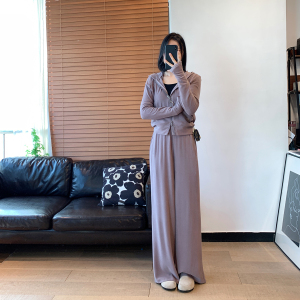 松弛感 连帽拉链卫衣外套女秋修身显瘦气质运动休闲阔腿长裤套装