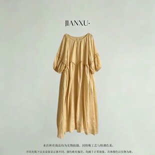 JIAN.XU【夏日再临】100%苎麻圆领木耳边连衣裙 裙长122 胸围120