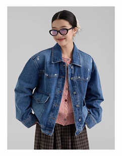 画风2026年春季新款工装牛仔外套女宽松休闲翻领夹克上衣