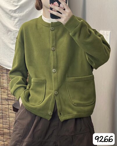 希哦新款针织棉外套女士宽松休闲大口袋外搭2025春秋季长袖开衫